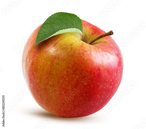 Red apple with a leaf isolated on white background with clipping path