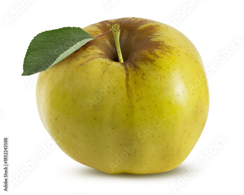 Green apple with leaf isolated on white background with clipping path