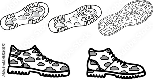 Cloud pattern boots and sole designs for unique footwear creation