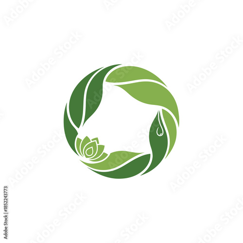 Natural care wellness product logo with lotus flower and water drop