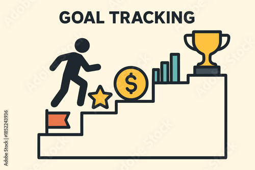 Goal tracking: steps to success with motivation and achievement symbols