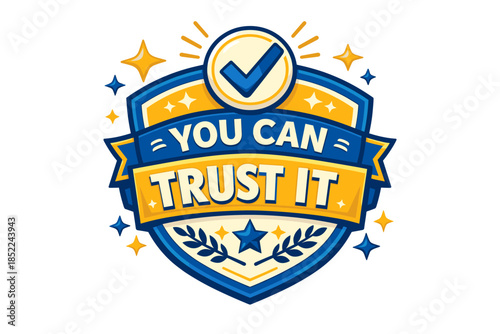 Trust badge emblem with checkmark and stars