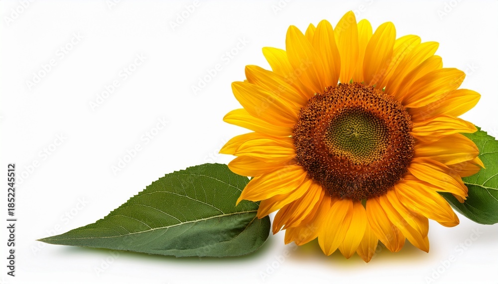 Fototapeta premium Sunflower With Leaves On Transparent Background