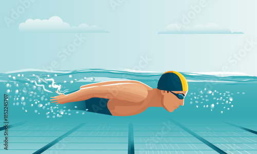  A swimmer in an outdoor pool