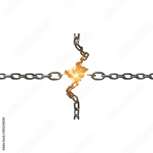 Breaking free chain with sparks flying apart strongly