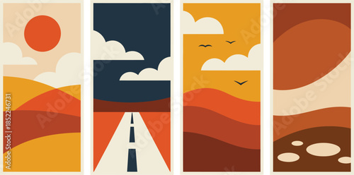 Abstract Desert Landscape with Warm Colors and Clouds