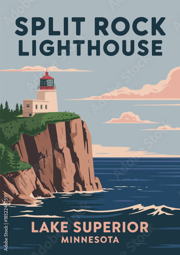 Split Rock Lighthouse Minnesota Lake Superior Travel Poster