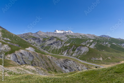 Mountain landscape of the Emparis Plateau in the Arves Massif, Hautes-Alpes, France.