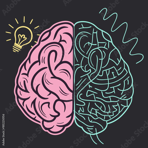 Left Brain Right Brain Vector - Logic vs Creativity Concept - Psychology Illustration