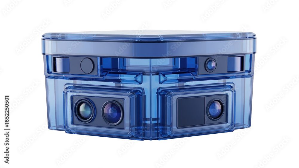 Obraz premium Blue Glass 3D Self Driving Car Sensor Array, isolated on white