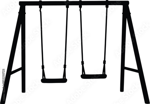 Black swing set with two swings on transparent background silhouette
