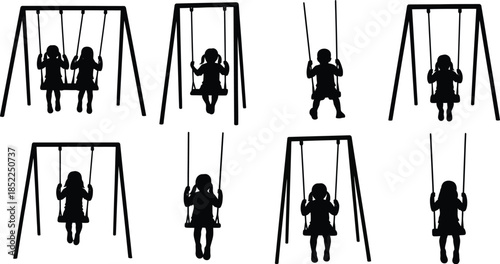 Repeating pattern of children on swings ideal for design on transparent background silhouette