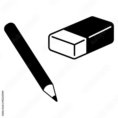 鉛筆と消しゴムの文房具アイコン