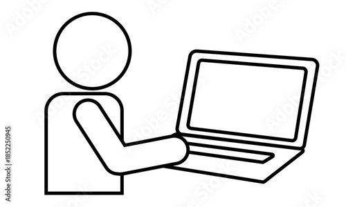 パソコン作業をする人の線画ピクトグラム