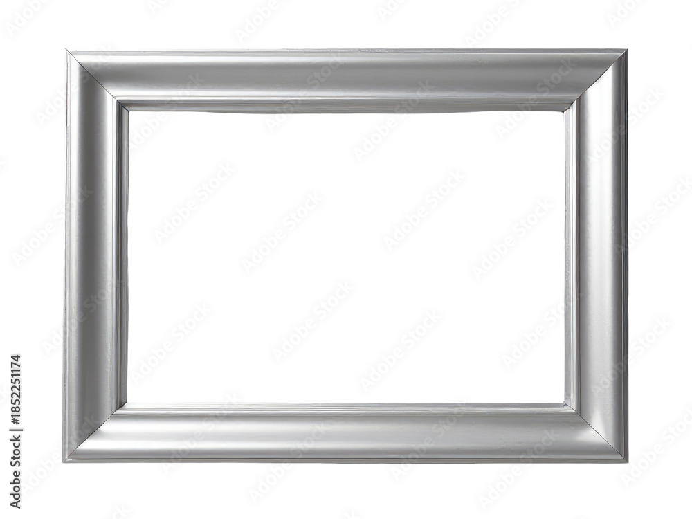 Fototapeta premium A simple silver picture frame sits on a plain white background, ready for your favorite photo