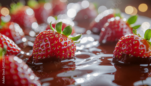 Strawberries and Fruit Dipped in Dark Chocolate — Close-Up