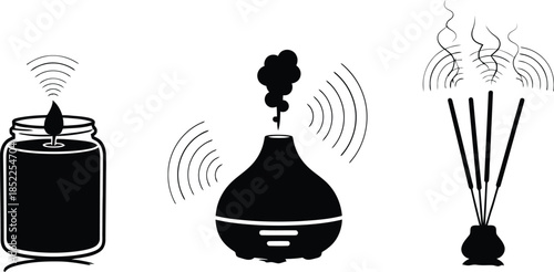 Aromatherapy Diffuser Candle and Incense Sticks Icons aromatherapy, diffuser, candle