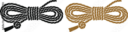 Black and brown coiled rope icons with knot twine cord