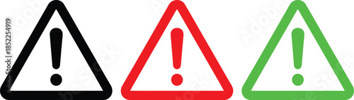 Black red and green warning triangle exclamation mark icons warning, alert, danger