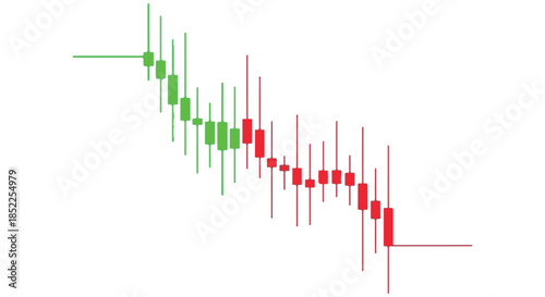 Financial candlestick chart illustrating a bearish trend with alternating green and red bars on a transparent background