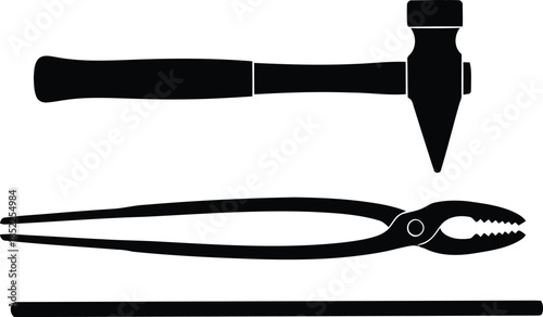Blacksmith Hammer and Tongs Tools on White Background blacksmith, hammer, tongs, tools