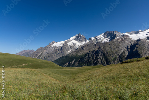 View of La Meije from the Emparis Plateau in the Arves Massif, Hautes-Alpes, France