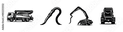 Concrete pumping truck, machinery, construction equipment, flat vector illustration