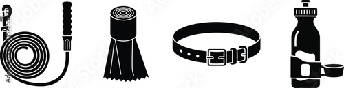 Dog Leash Pet Collar Water Bottle and Grooming Brush Icons dog, pet, leash, collar