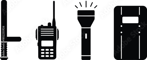 Law Enforcement Equipment Baton Radio Flashlight Shield Icons law enforcement, police