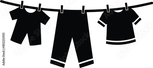 Laundry Line Silhouette With Clothes Hanging On Clothespins laundry, line, silhouette