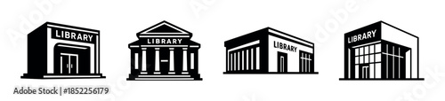 Library building designs, flat vector illustration, architecture, facade, modern styles
