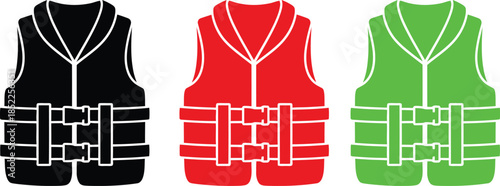 Life Jackets in Black Red and Green Colors life jacket, life vest, safety vest