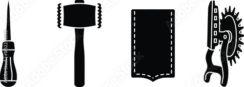 Leatherworking Tools Silhouette Collection With Awl Mallet Stitche and Cutter Keywords