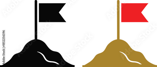 Mountain Peak Flags Black and Gold Icons mountain, peak, flag, summit, achievement