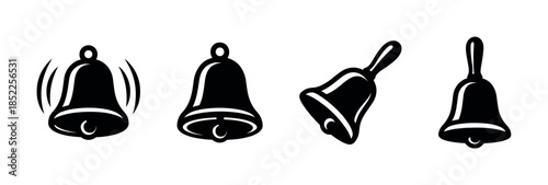 Bell ringers collection, flat vector illustration, chimes, jingles, silhouettes