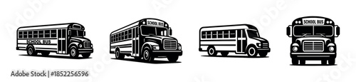 School bus collection, flat vector illustration, transportation, vehicle designs