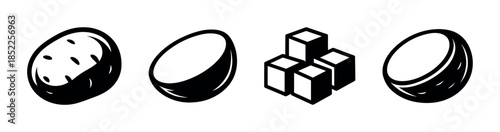 Coconut and sugar cubes, flat vector illustration, graphic, clipart design