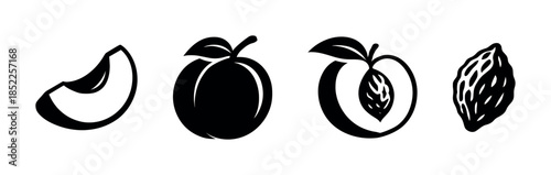 Peach slices and whole pieces, flat vector illustration, fresh fruit design