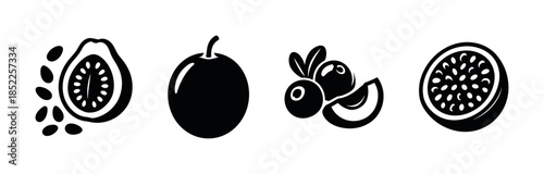 Papaya fruit icons set, whole, sliced, flat vector illustration with seeds