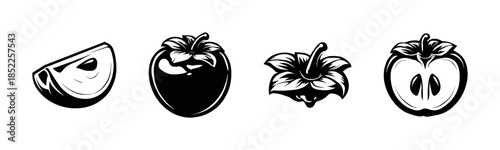 Apple design, fruit variants, black and white, flat vector illustration