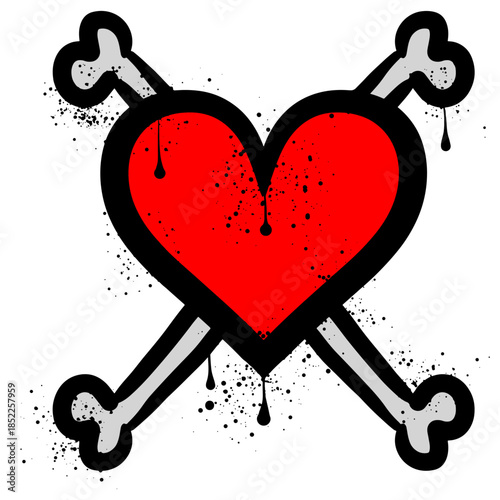 Heart and crossbones graffiti with spray paint.