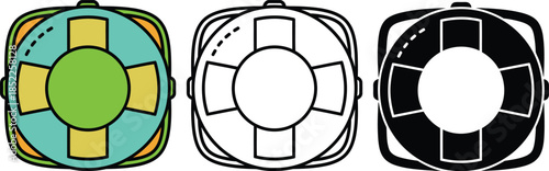Colorful life preserver with black and white outline versions life ring safety water