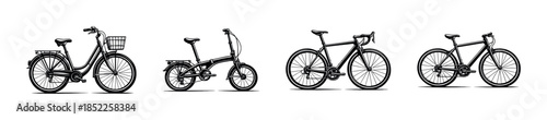 Bicycle icons collection, bike flat vector illustration, transportation, vehicle designs