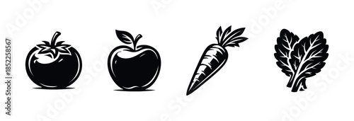 Fruit and vegetable vector illustration, apple, carrot, flat vector style