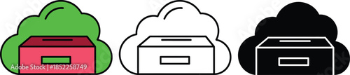 Three colored ballot boxes with clouds above them voting election green
