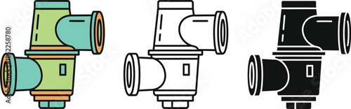 Three colored binoculars in green blue and black with orange accents