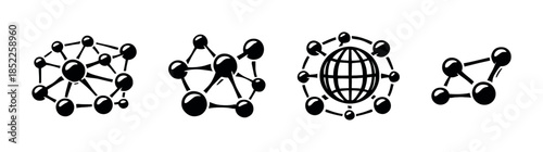 Molecule network icons, flat vector illustration, chemistry, science symbols