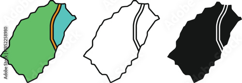 Three colored regions with dividing lines on a white background colored areas green