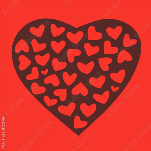 Vector dark doodle heart on a red background adds a warm, modern appeal to projects. Perfect for greeting cards, social media posts, logos, packaging, and Valentine's Day designs. 