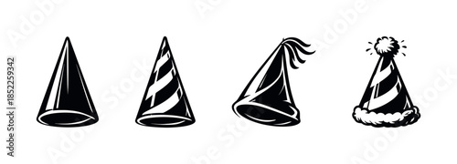 Party hats collection, festive, celebration, flat vector illustration